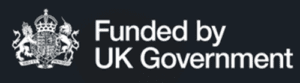 UK Government crest with the text Funded by UK Government and Household Support Fund in white on a dark background.