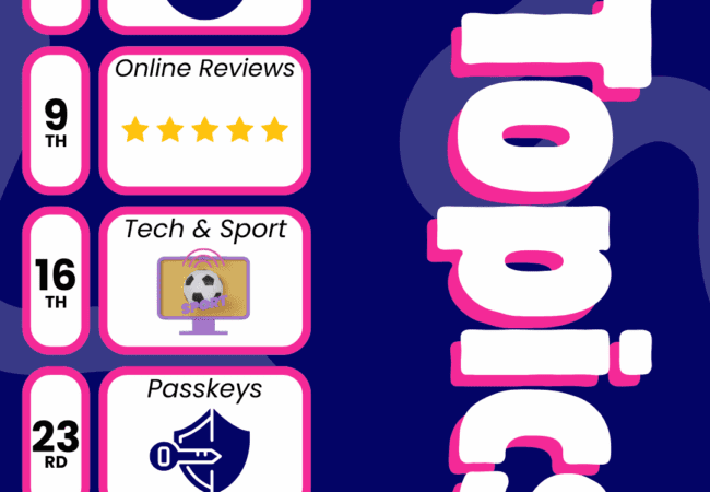 A July event poster titled Connect to Tech - Free SIM Card lists weekly sessions: Emails on 2 July, Online Reviews on 9 July, Tech & Sport on 16 July, Passkeys on 23 July, and Google Takeout on 30 July. RAID logo at bottom.