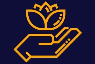 A simplified orange outline of a hand holding a blooming flower, set against a dark blue background, symbolises the support and hope found in the Richmond Hearing Voices peer support group.